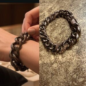 Vintage Givenchy 4G Cuban Link Bracelet Chunky Crystal Gunmetal Chain Unisex